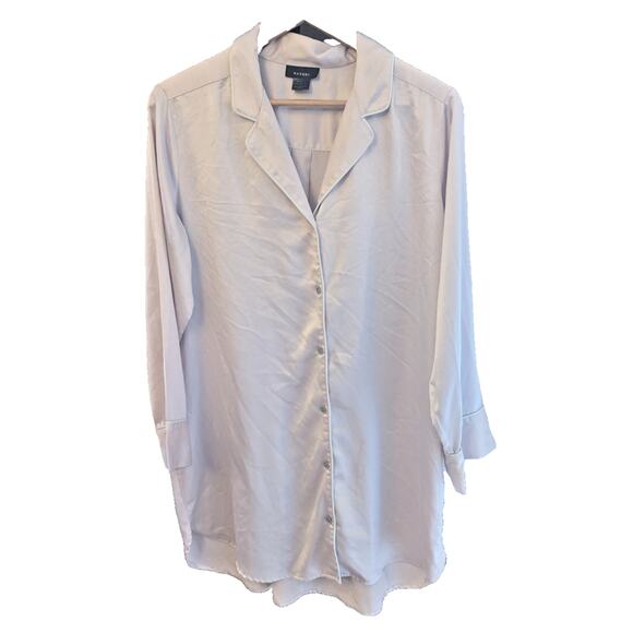 Women's Natori Pink With White Trim Satin Button Up Nightgown Size L EUC Luxury - Picture 1 of 4